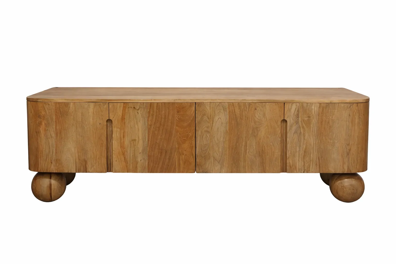 ENT 0026 - Natural Mango-wood 4 Door Entertainment Unit on Spherical Feet