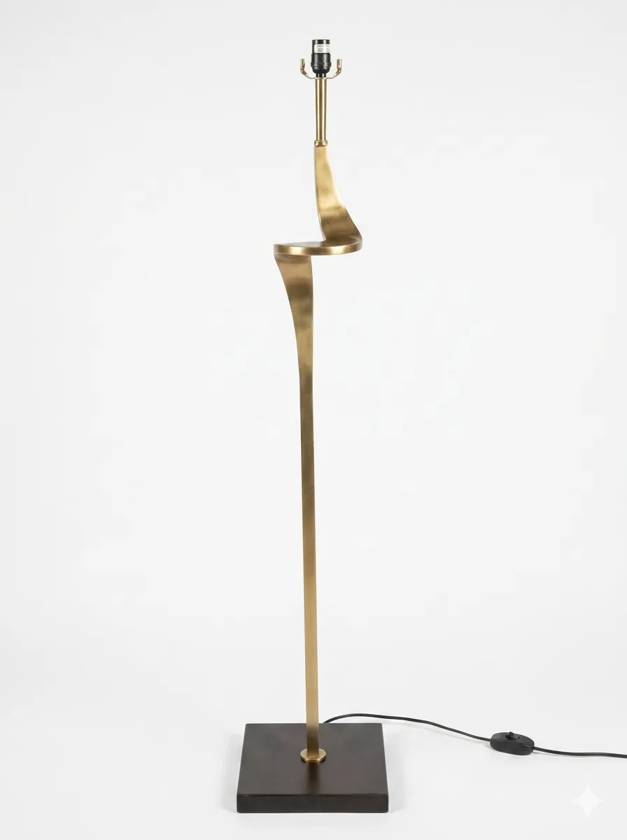 FL 7881 - Floor Lamp - Walnut Base with Brass Twist Stem