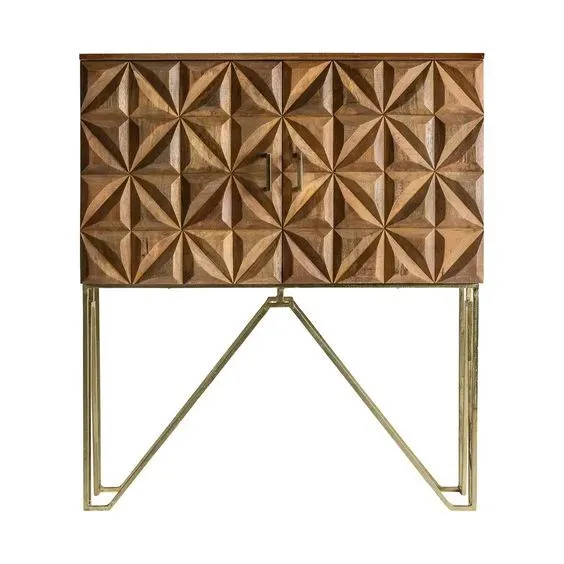 BF 4080 - Carved Timber Geometric Patterned Cabinet with Gold Legs - Standard Range