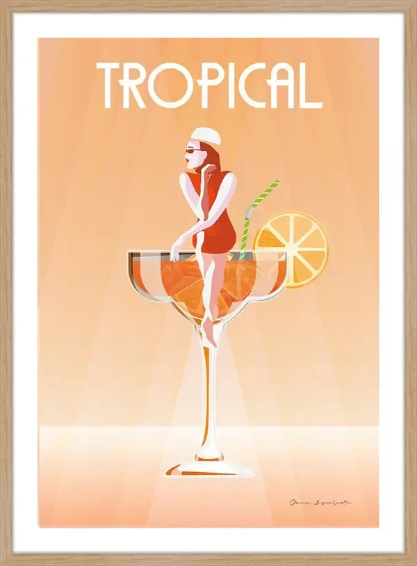 AW 0515 - Artwork - Medium - Tropical Cocktail in Natural Frame