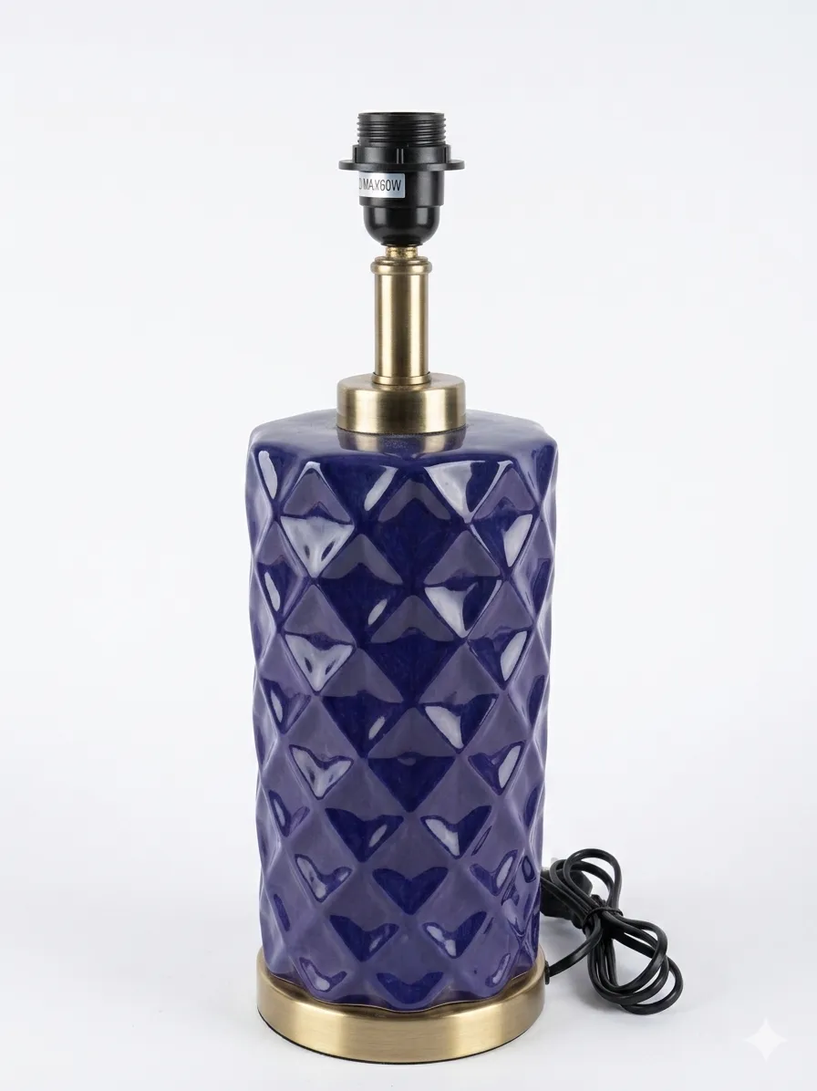LP 5014 - Table Lamp - Blue Geometric Dimples with Gold Trim