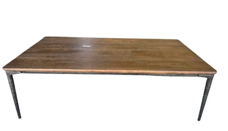 CT 9018 - Coffee Table - Dark Timber Top with Gold Marks Dark Bronzed Metal Hammered Finish Legs