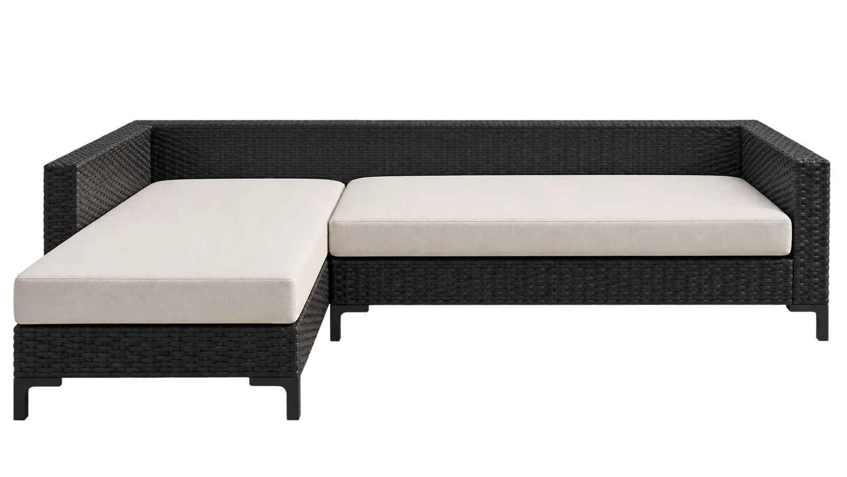 OD SF 0004 - Outdoor - Sofa - Black Rattan L Shaped Modular with White Cushions