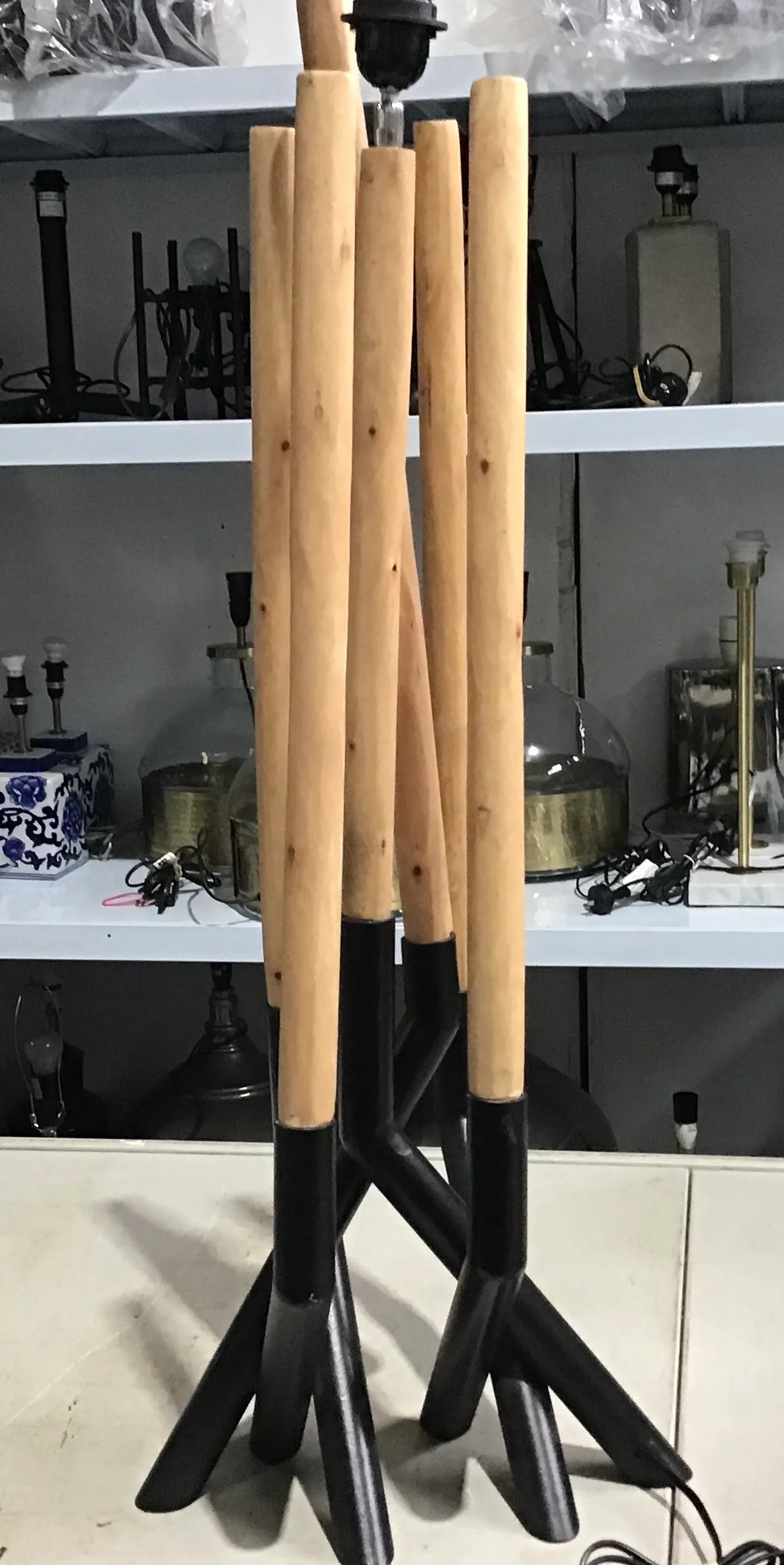 LP 9046 - Desk Lamp - Black Metal Base with Timber Stick Accents