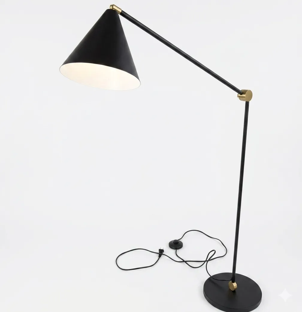 FL 7019 - Floor Lamp - Black Base & Stem with Cone Shade
