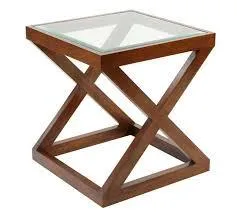 ST 0019 - Side Table - Glass Inlay Top on Cross Leg Nutmeg Timber Base
