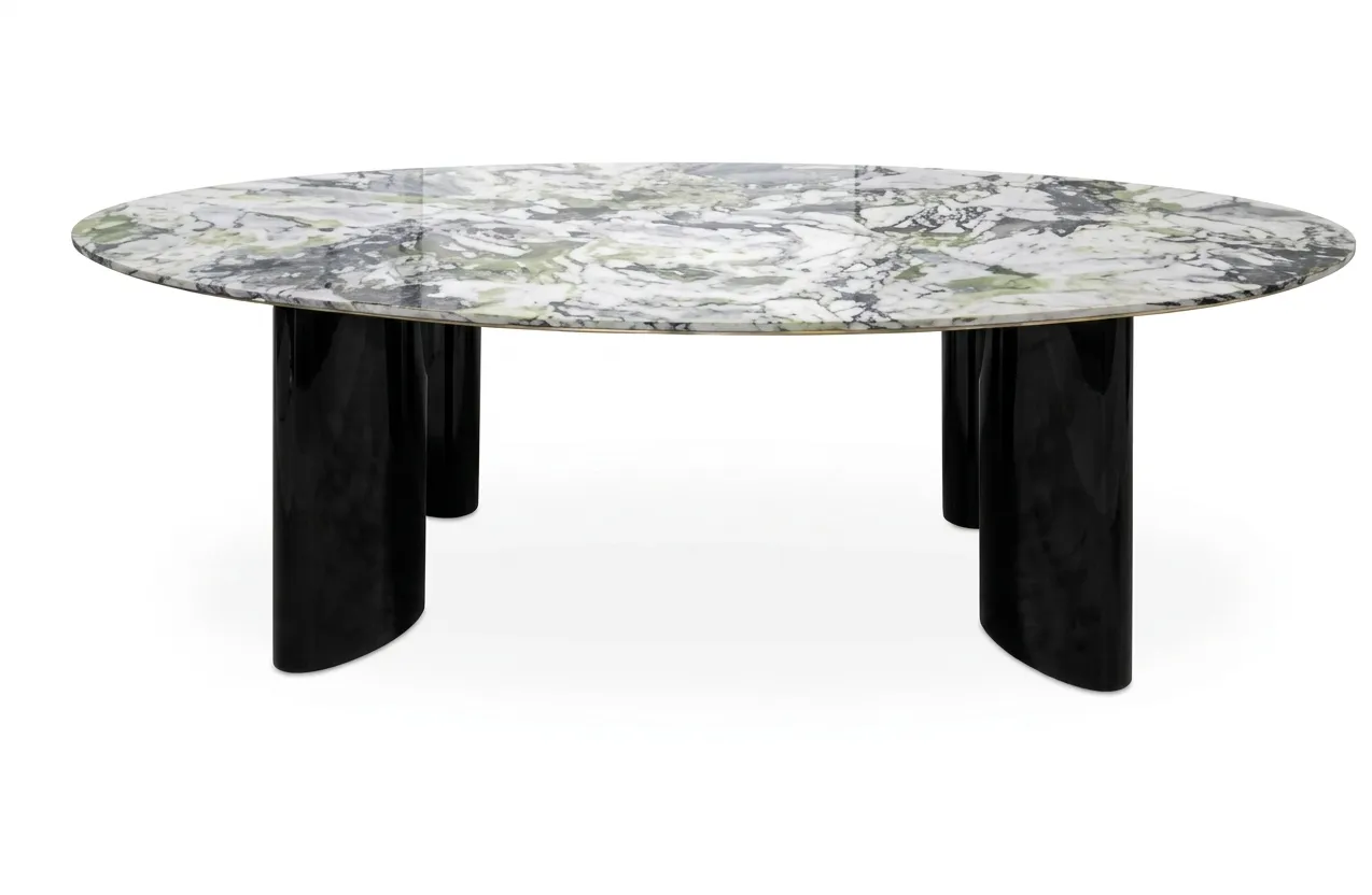 DT 0053 - Dining Table - Oval Marble Look Green/Grey