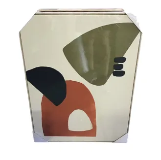 AW 3101 - "Atilier Collection" Green, Orange & Navy Shapes Cream Background - Small Canvas