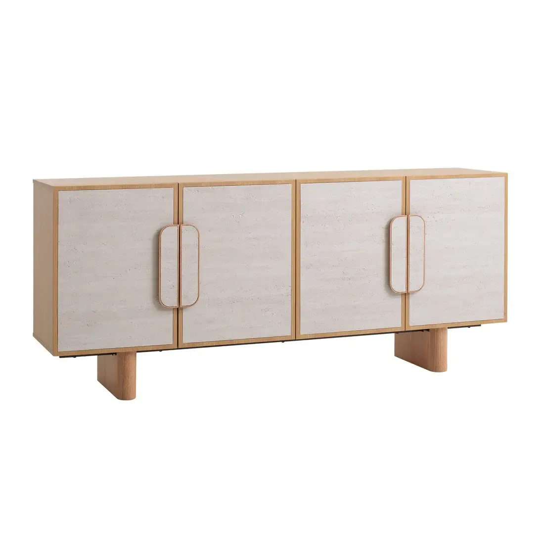 BF 0022 - Natural Wood Veneer Credenza with Stone Panel Doors - Luxe