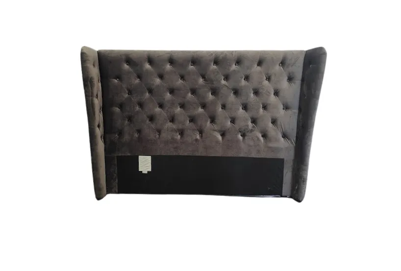 BH 6678 - Queen Bedhead - Grey/Silver Velvet Buttoned with Wrap Wing Edges