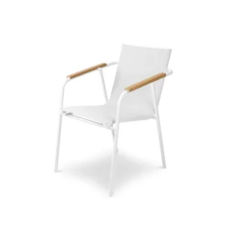 OD DC 0008 - Outdoor Dining Chair - White Nylon with White Frame & Timber Arm Rests 