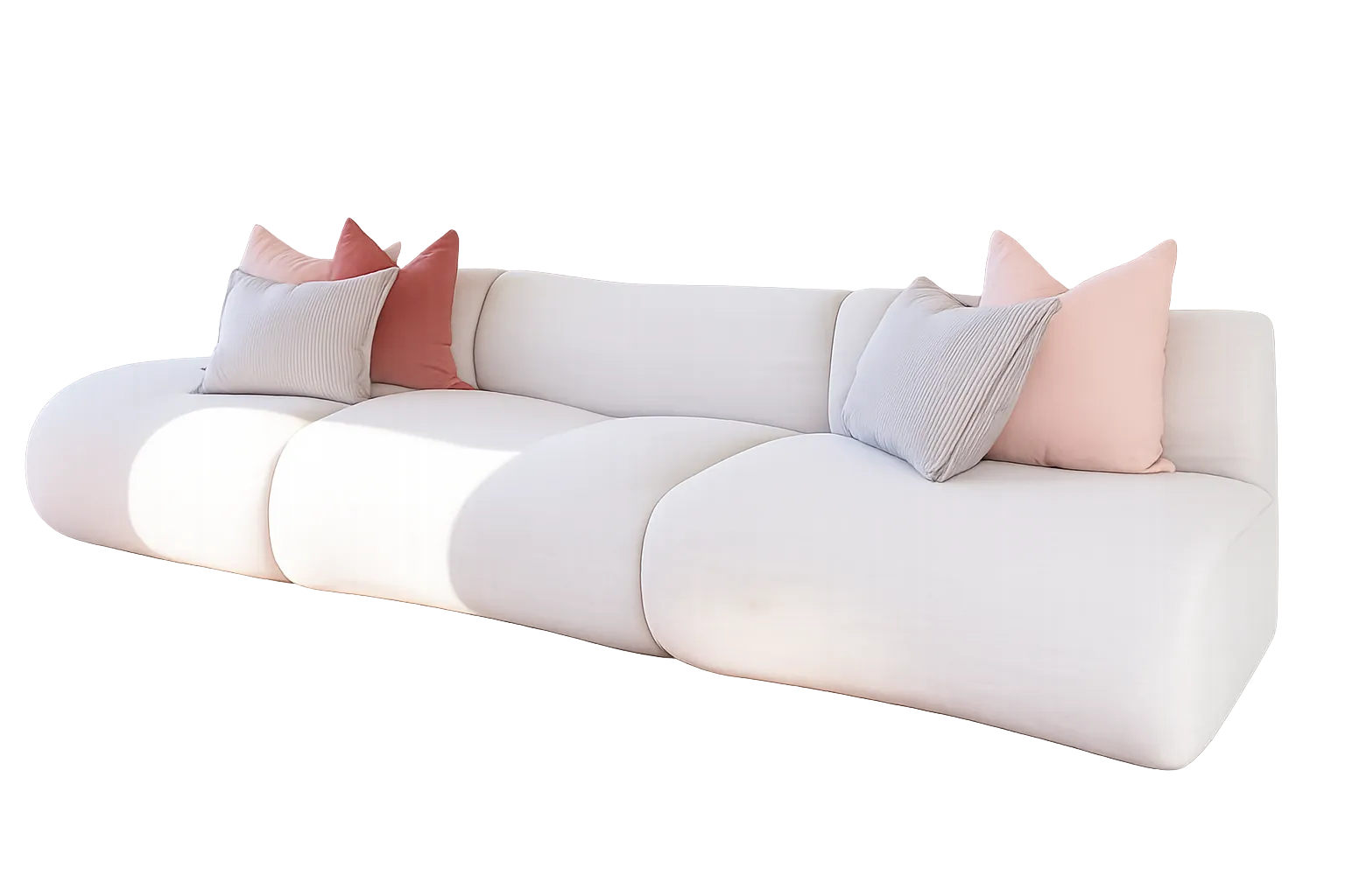 SF 0022 - Modular Sofa - Sugar White Curved Bubble Profile Armless 3 Piece