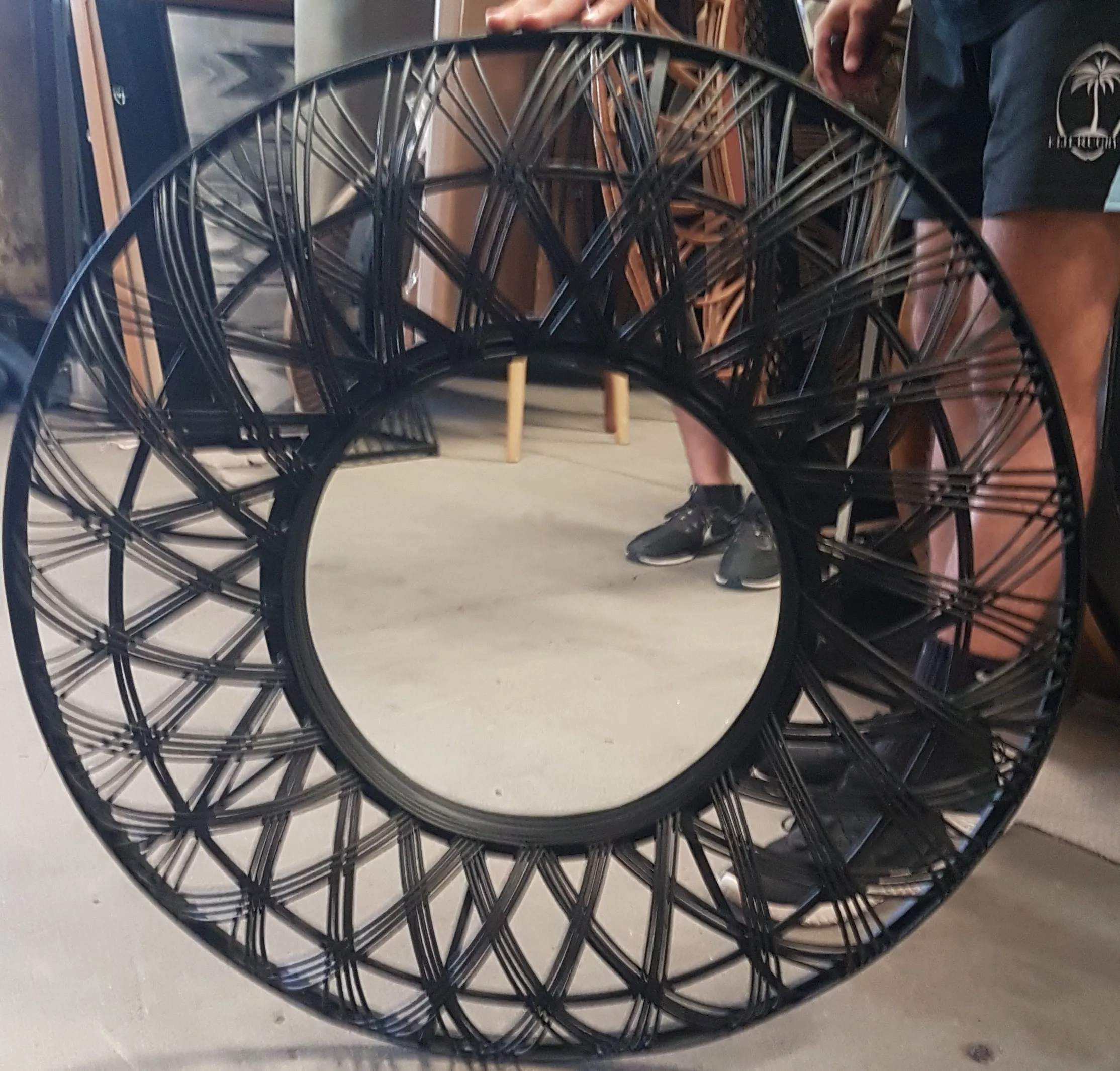 MIR 7184 - Mirror - Medium - Round with Black Rattan Frame