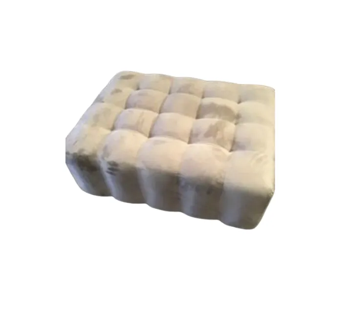 OTT 6301 - Ottoman - Fawn Velvet with Button Tufted Top & Ribbed Sides
