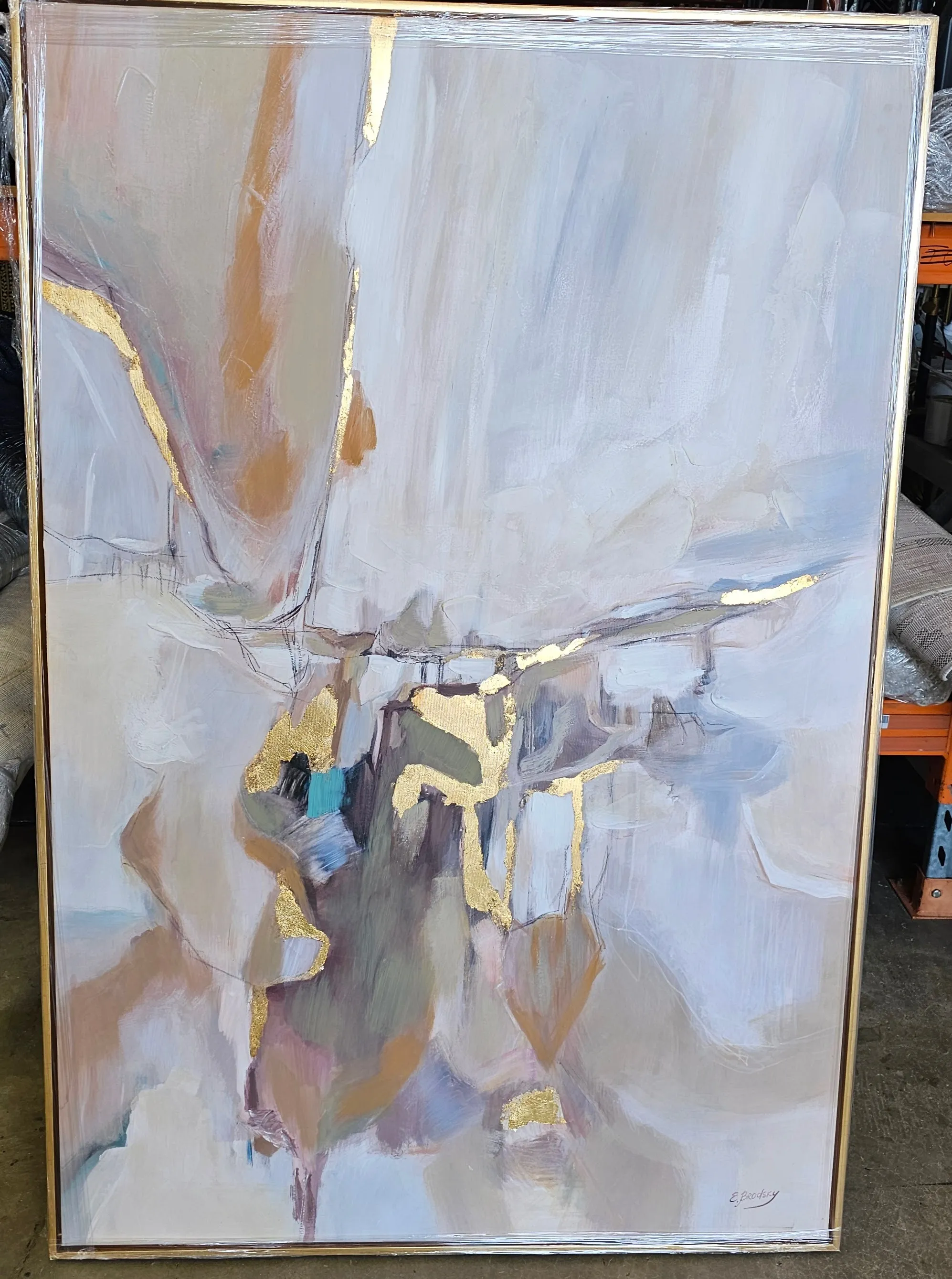 AW 0303 - Artwork - Extra Large - Natural Form Abstract Canvas Gold/Blue/Grey/Tan 