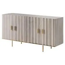BUF 8855 - Buffet - White Wash Timber with Ribbed Doors & Gold Frame and Handles
