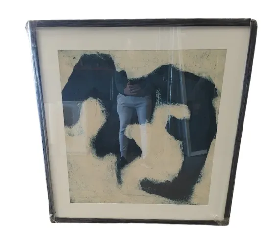 AW 0435 - Artwork - Large - Blue Stone 3 Print in Window Pane Black Framed Glass