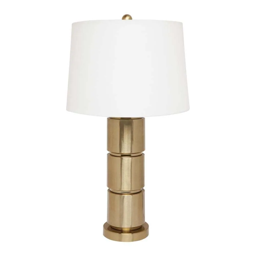 LP 0108 - Table Lamp - Brixton Gold Staggered Cylindric Ribbed with White Drum Shade