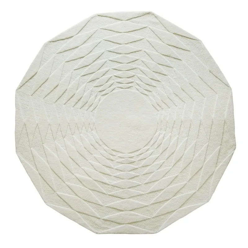 RG 0039 - Rug - Small - Round White with Cascading Geometric Patten (D 150cm)