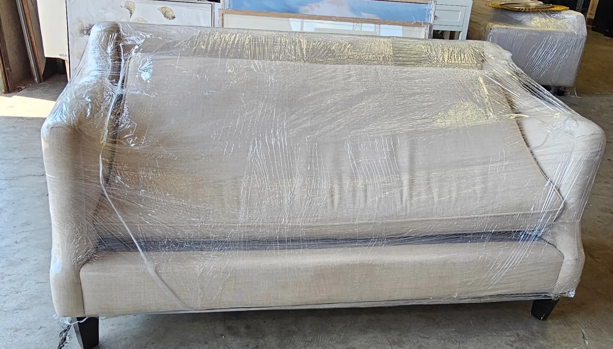 SF 0010 - Sofa - 2 Seater - Cream Linen with Sloped Arm