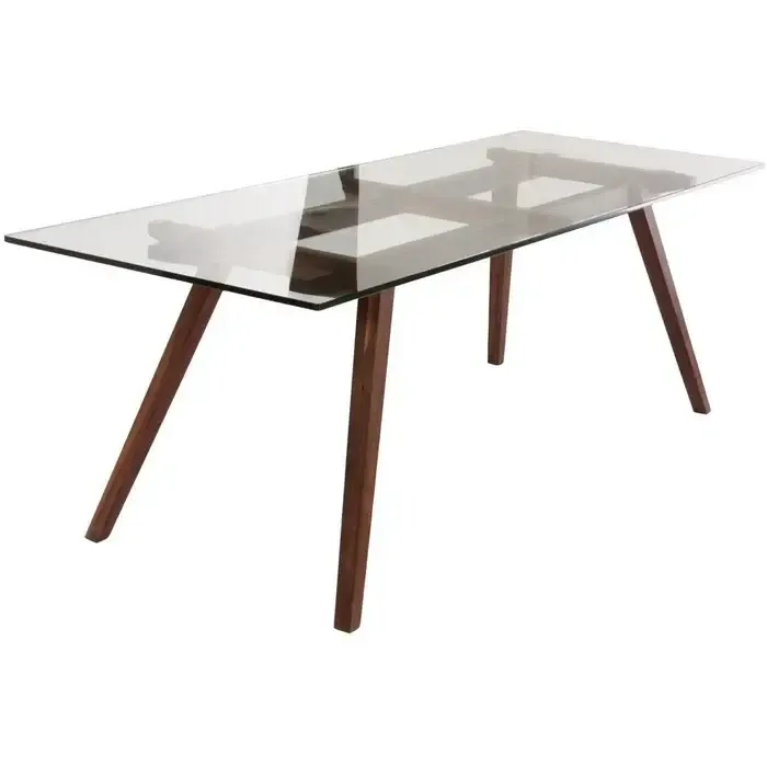 DT 7093 - Dining Table - Walnut Solid Ash Timber Base with Tempered Glass Top 