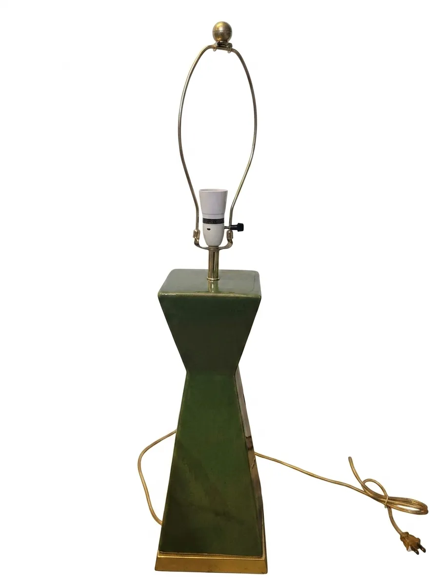 LP 5008 - Table Lamp - Angular Ceramic Green with Gold Trim & Beige Shade