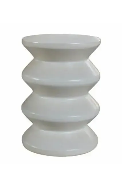 ST 0121 - Side Table - Glazed White Ceramic Accordion Shaping
