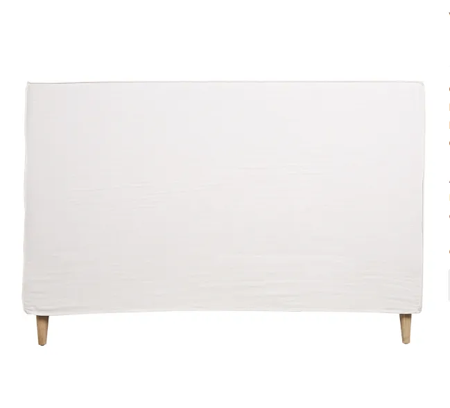 BH 0030 - King Bedhead - Ivory Linen with Natural Wooden Legs