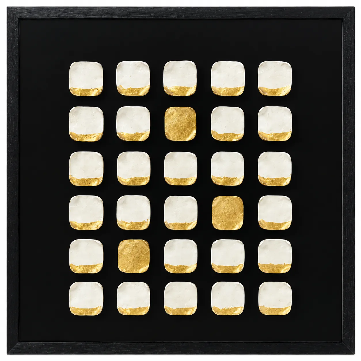 AW 1988 - White & Gold Stones with Black Background & Frame - Small Encased Artwork