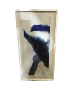 AW 1796 - Artwork - Medium - Blue & Navy Ink Splotch with White Frame