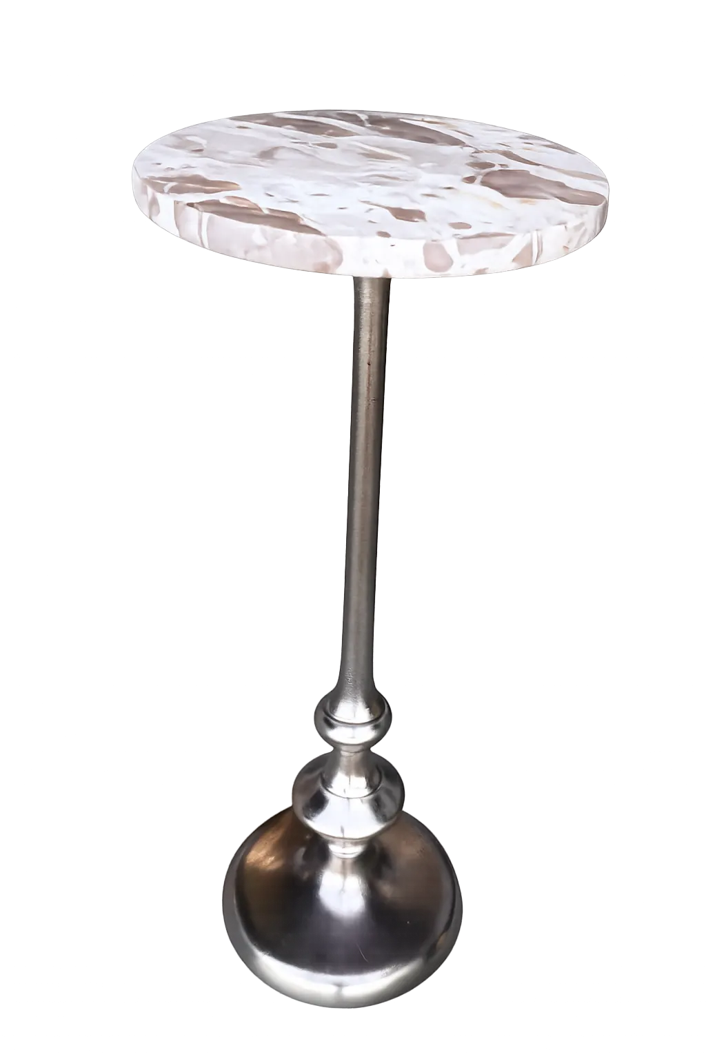 ST 0064 - Side Table - Polished Round Marble Top with Silver-finished base