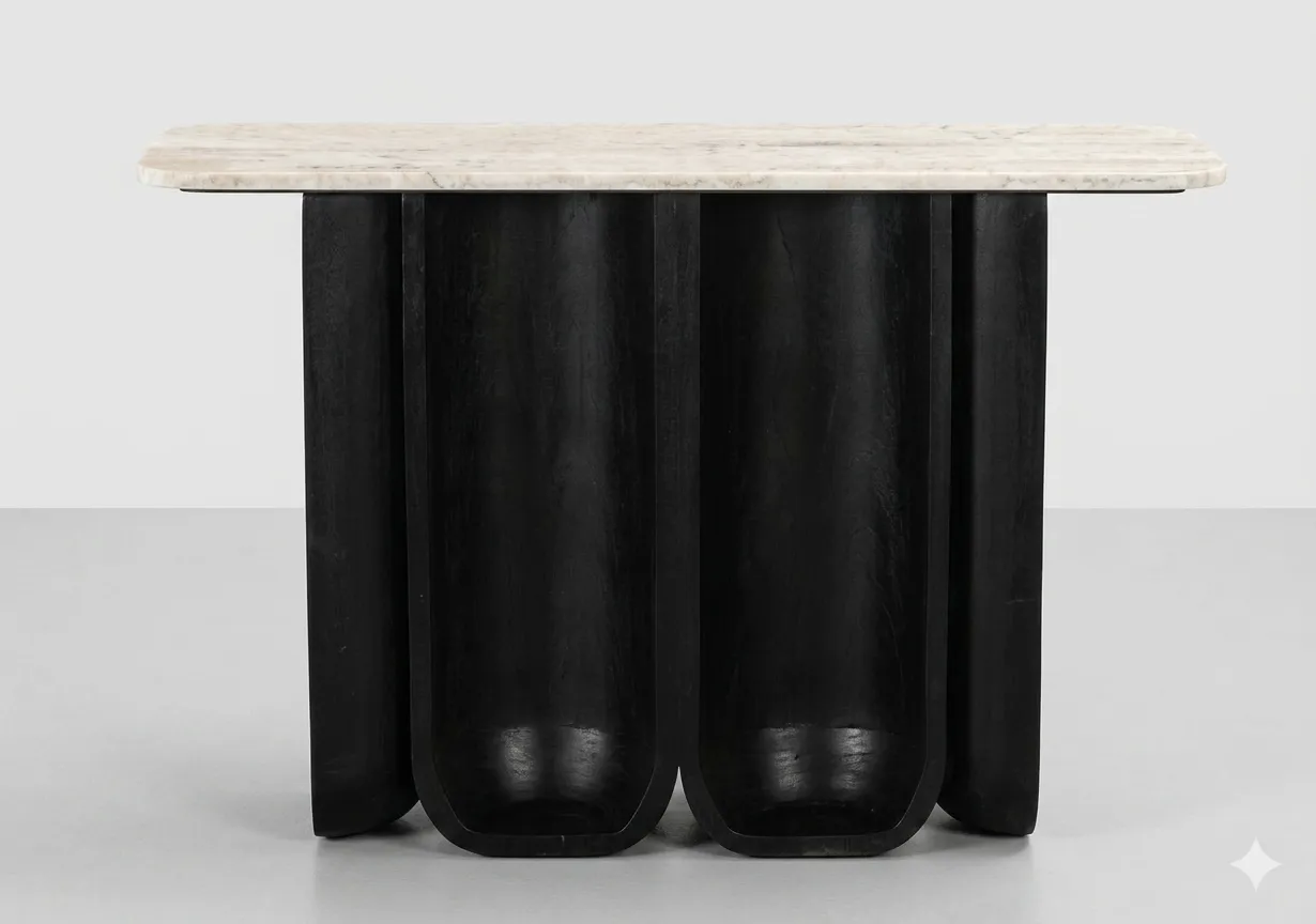 CN 0041 - Console - Lina with White Travertine Top and Black Base