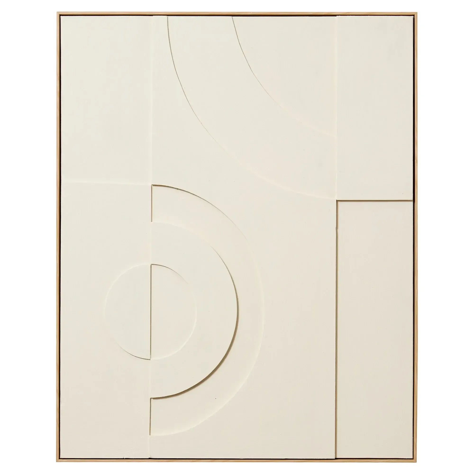 AW 0371 - Artwork - Medium - Cream Textured Carved Design Canvas in Natural Frame