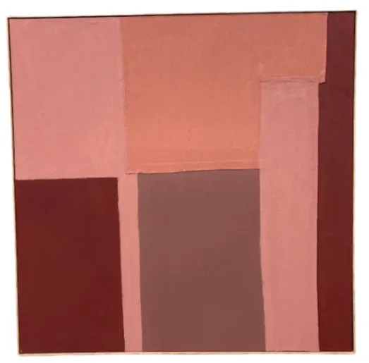 AW 0086A - Large Artwork - Patchwork of Fabrics Plum Pink Tones Oak Frame 
