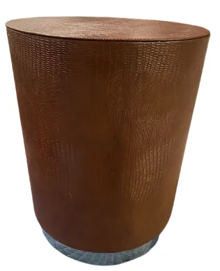 ST 9987 - Side Table - Leather Round & Mirrored Base