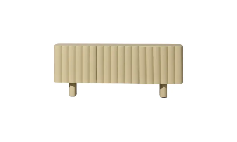 ENT 0003 - Mango-Wood Timber Entertainment Unit in Buttery Yellow with Linear Battened Front Panels - Luxe Range