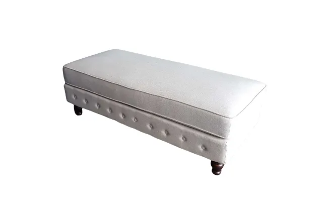 OTT 7073 - Ottoman - White Fabric Button Tufted Bed Bench with Dark Brown Timber Feet