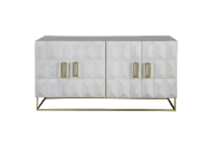BF 0003 - Buffet - White with Textured Geometric Motifs & Brass Coated Handles & Legs 
