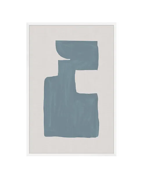 AW 0459 -  Artwork - Medium - Abstract Blue & White Canvas in White Frame