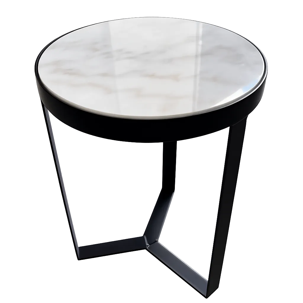ST 0038 - Side Table - Circular White Marble on Black Metal Frame