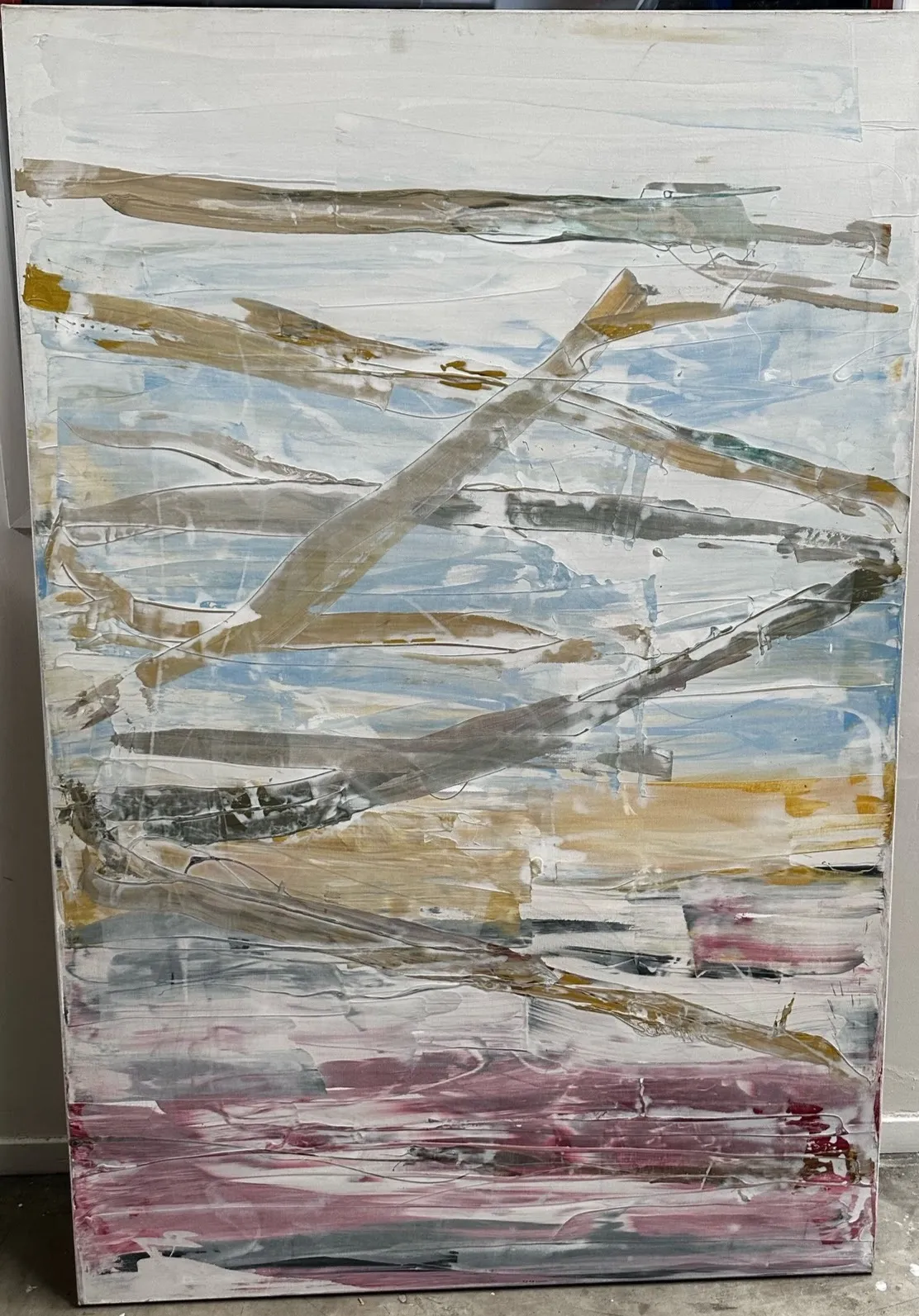 AW 0286 - Artwork - Extra Large - Pink/Blue/White/Gold Brush Strokes 