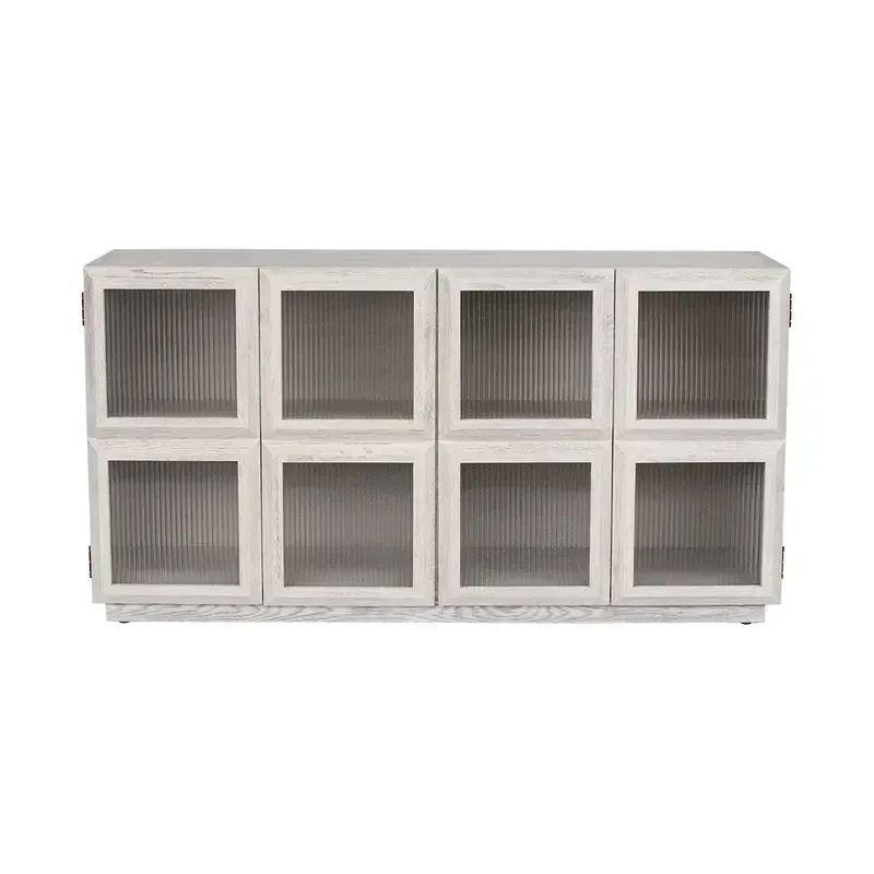 BF 0013 - Buffet - White Washed Oak in Rich Grain Finish with Inset Fluted Glass Panelled Doors