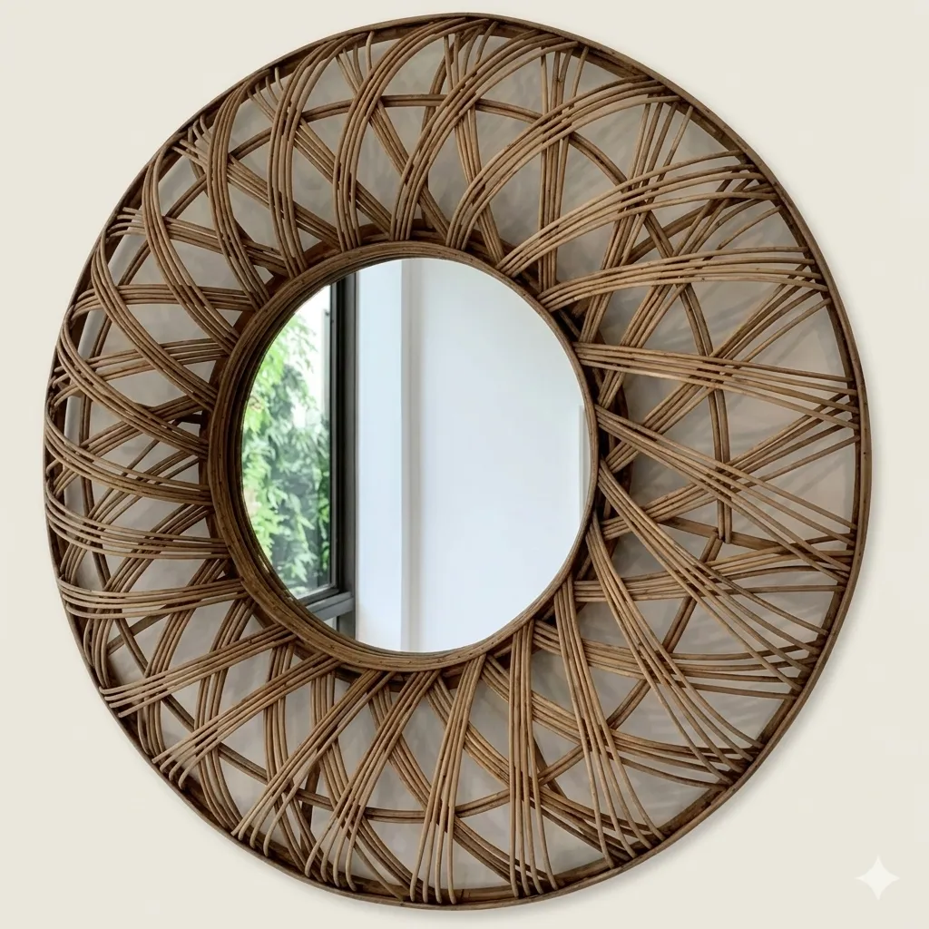 MIR 7177 - Mirror - Medium - Round with Rattan Frame 