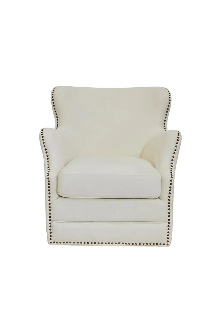 OC 9499 - White Linen Occasional Chair with Brass Studs