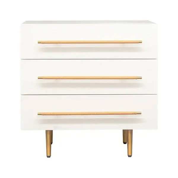 BST 0126 - Bedside Table - White Ashtree Veneer with Brushed Brass Handles