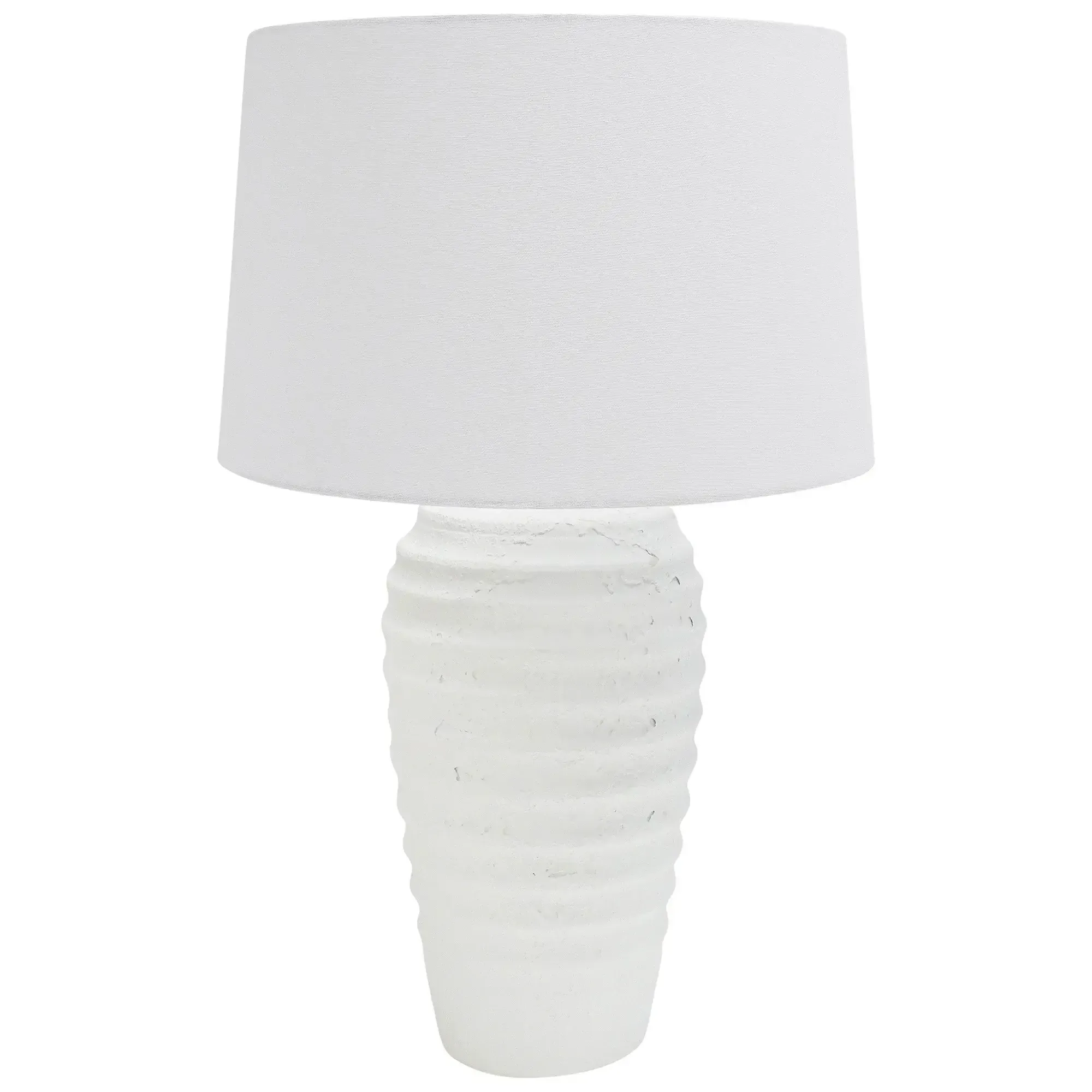 LP 0076 - Table Lamp - Ceramic White Ribbed with Sand Texture Finish & White Drum Shade