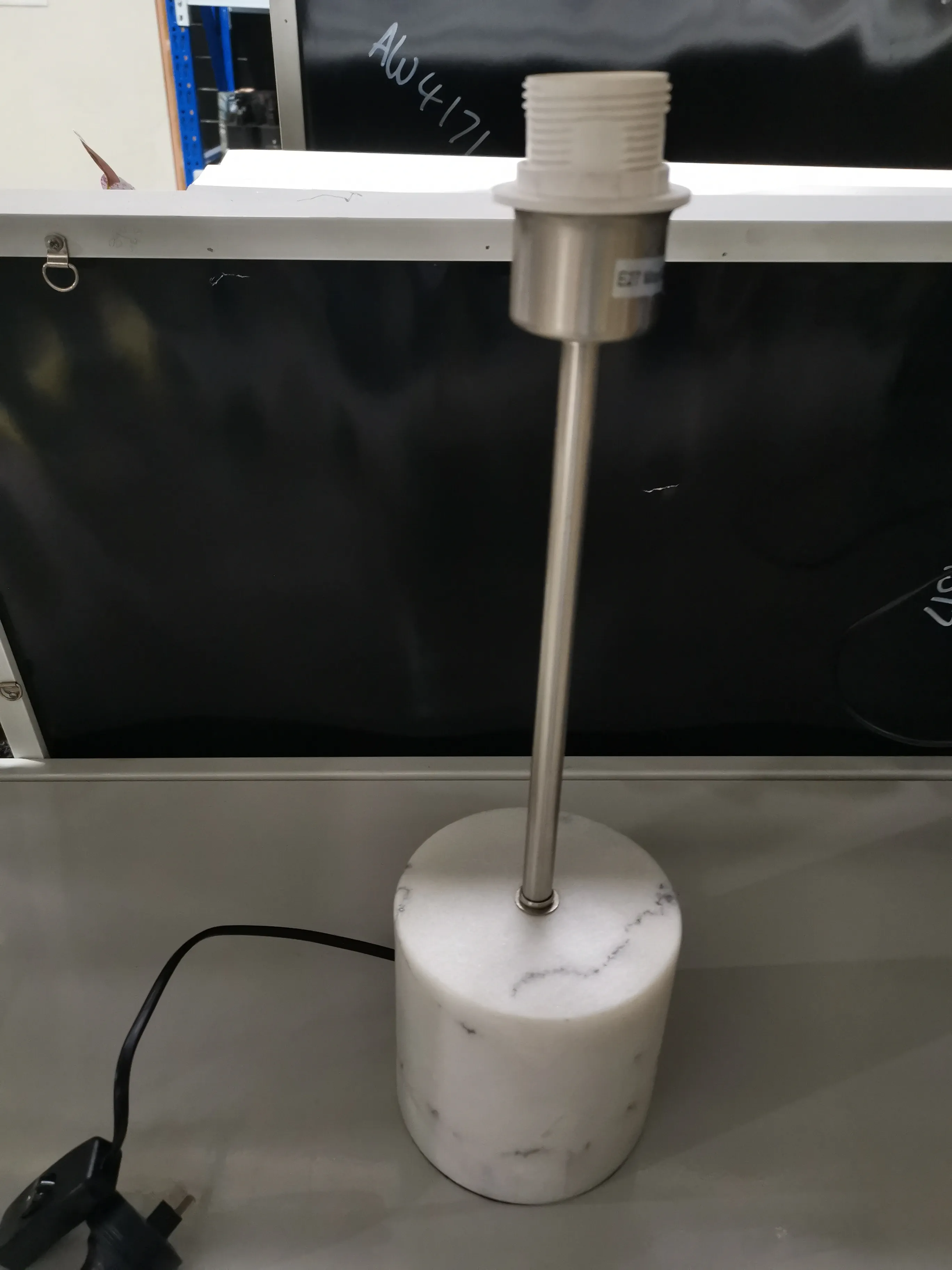 LP 0593 - Table Lamp - White Marble Base with Silver Stem