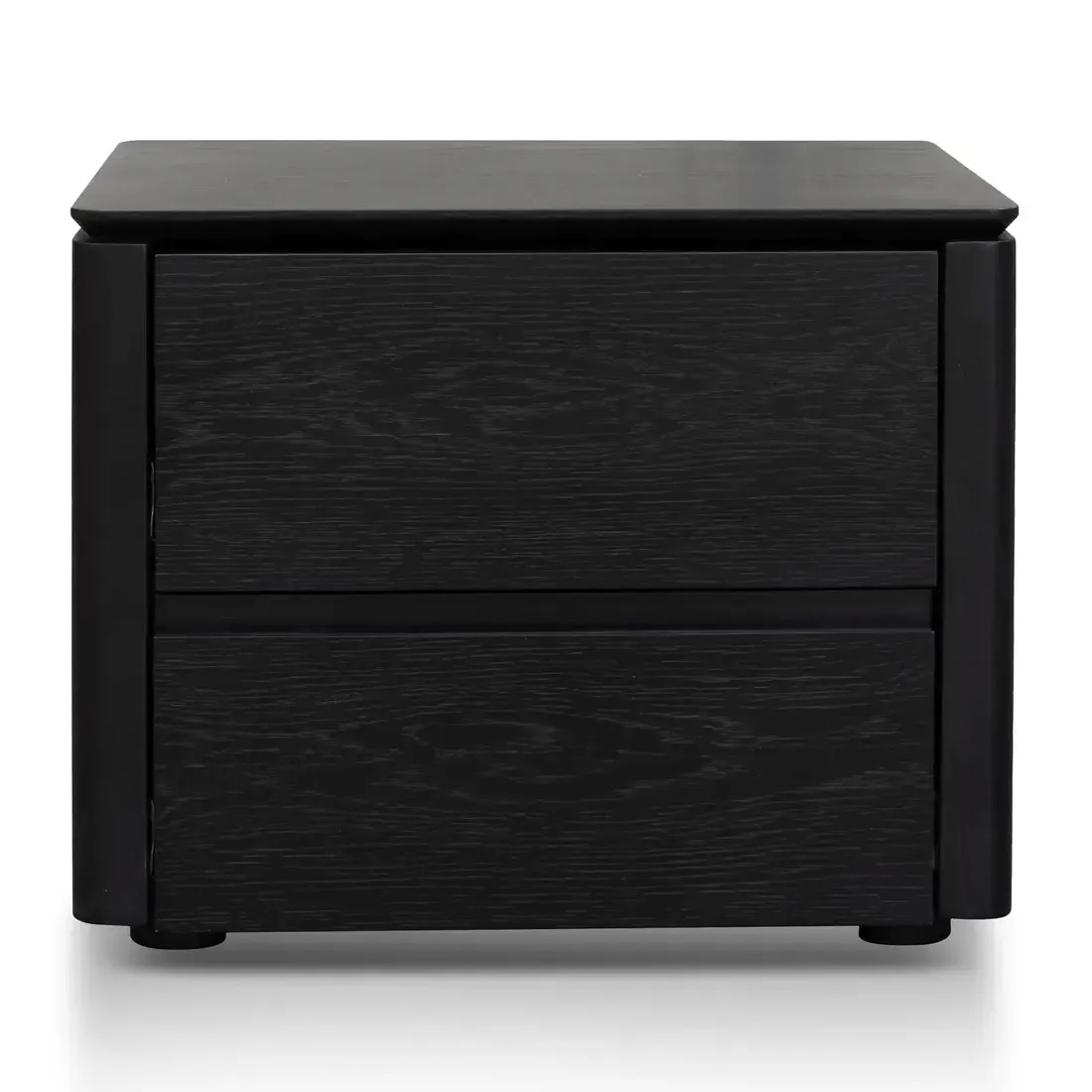 BST 0037 - Bedside Table - Black Oak Veneer 2 Drawer with Rounded Corners