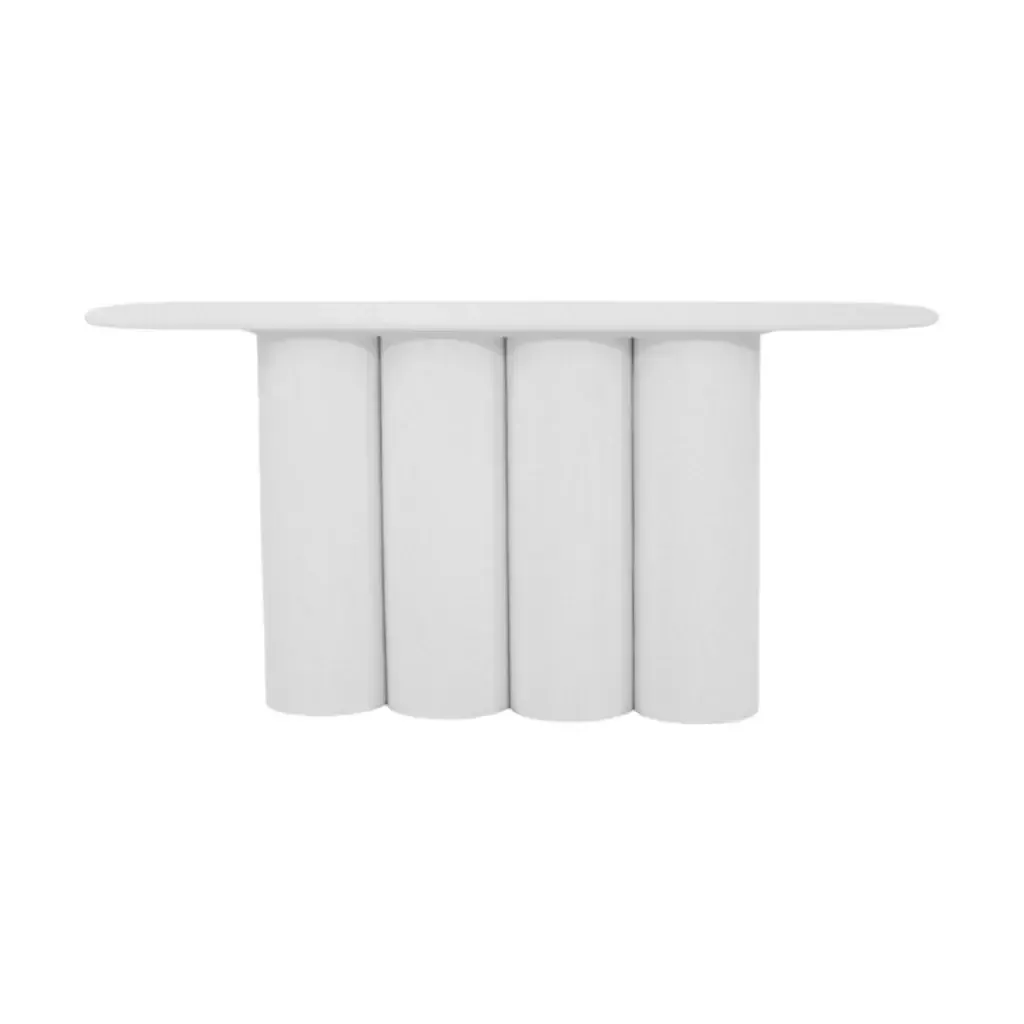 CN 0015 - Smooth Grain Ash Veneer Console in White with a Ribbed Pillar Base