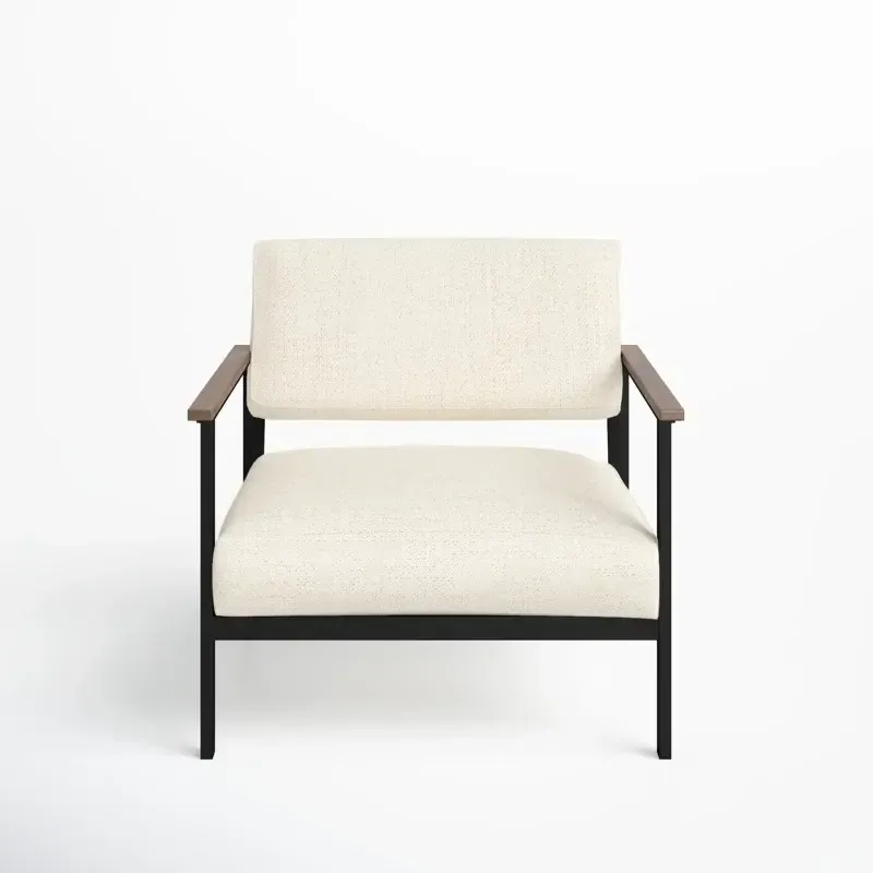OC 0040 - White/Beige Woven Fabric Occasional Chair with Black Frame & Timber Arm
